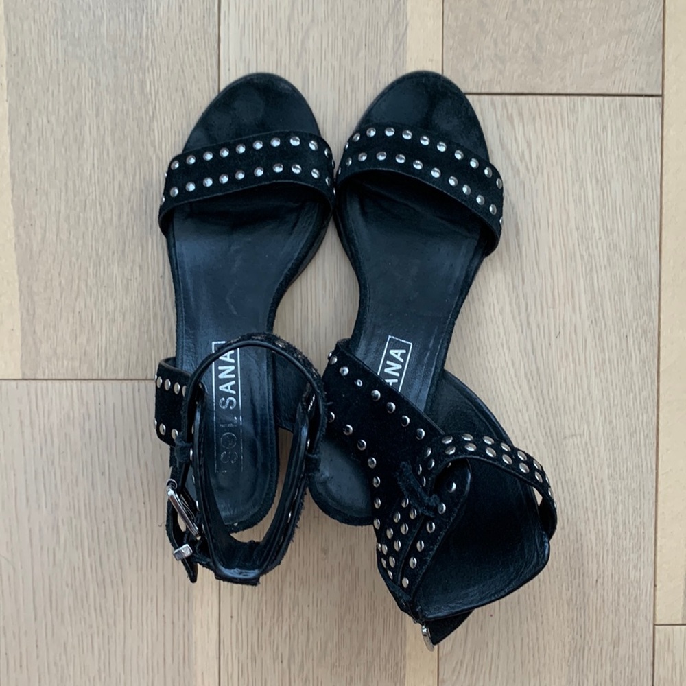 Sol Sana black leather studded heeled sandals